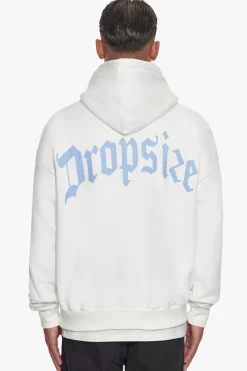 HEAVY BACKLOGO HOODIE WASHED WHITE / BABY BLUE