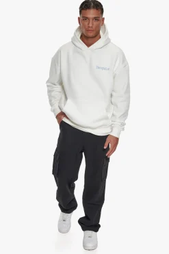 HEAVY BACKLOGO HOODIE WASHED WHITE / BABY BLUE