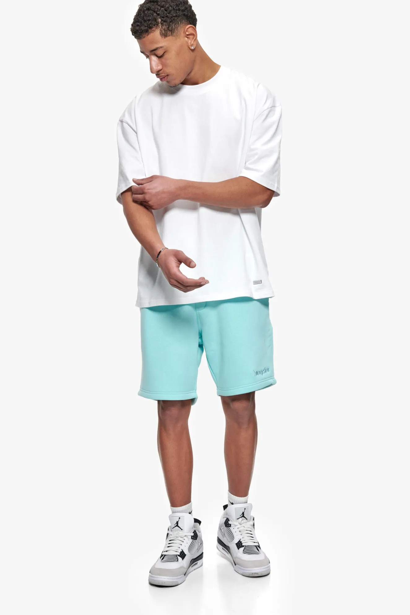 HEAVY EMBO SWEATSHORTS TURQUOISE