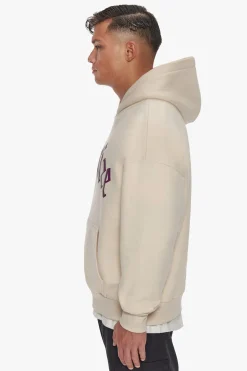 HEAVY FRONT LOGO HOODIE COCONUT MILK / GRAPE
