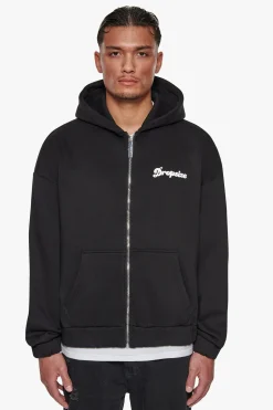 HEAVY GROW RIGHT ZIP HOODIE BLACK