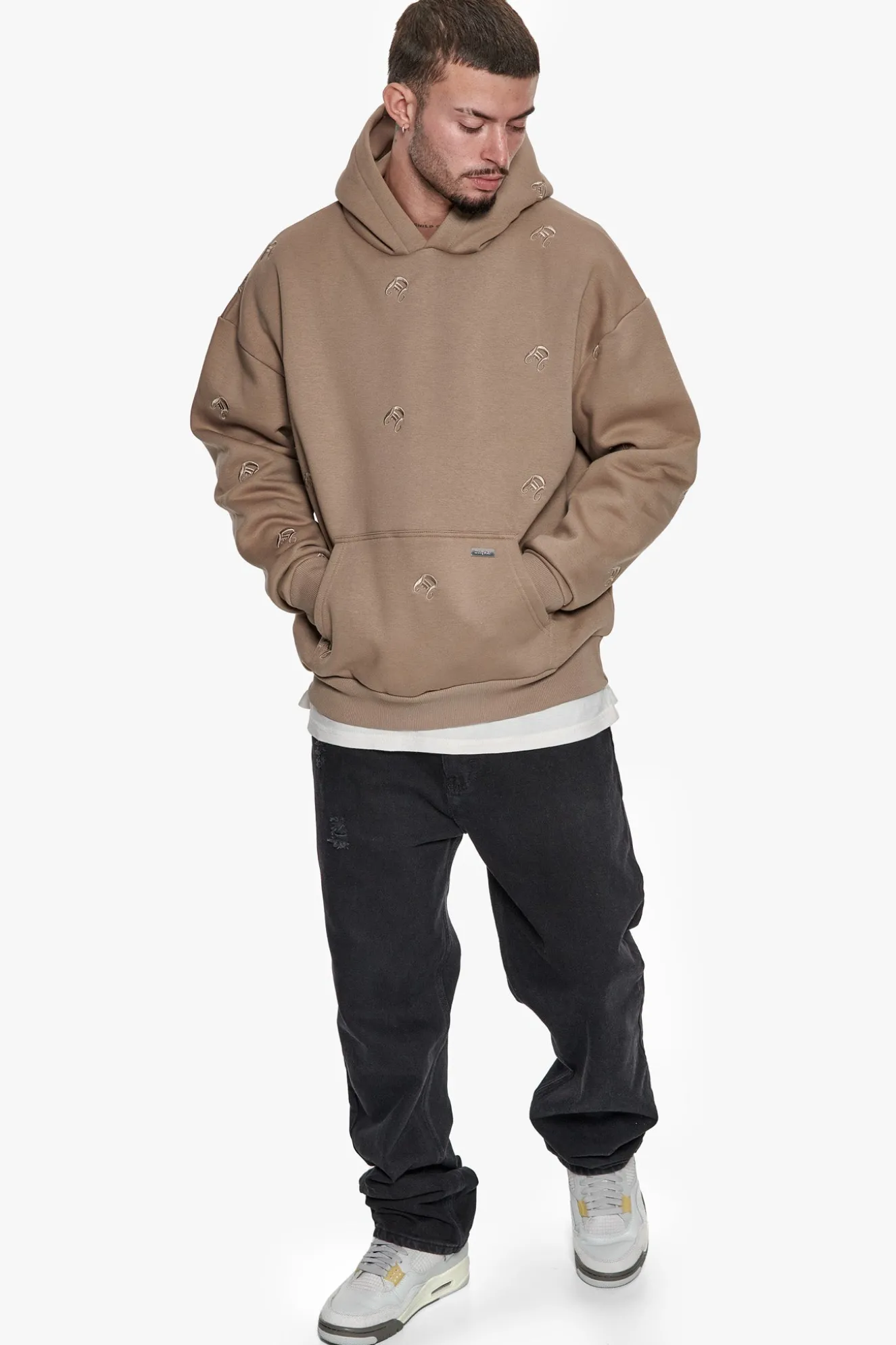 HEAVY OVERSIZE ALLOVER EMBO HOODIE SILVER MINK