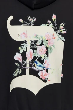 HEAVY OVERSIZE BIRD & ROSES HOODIE BLACK