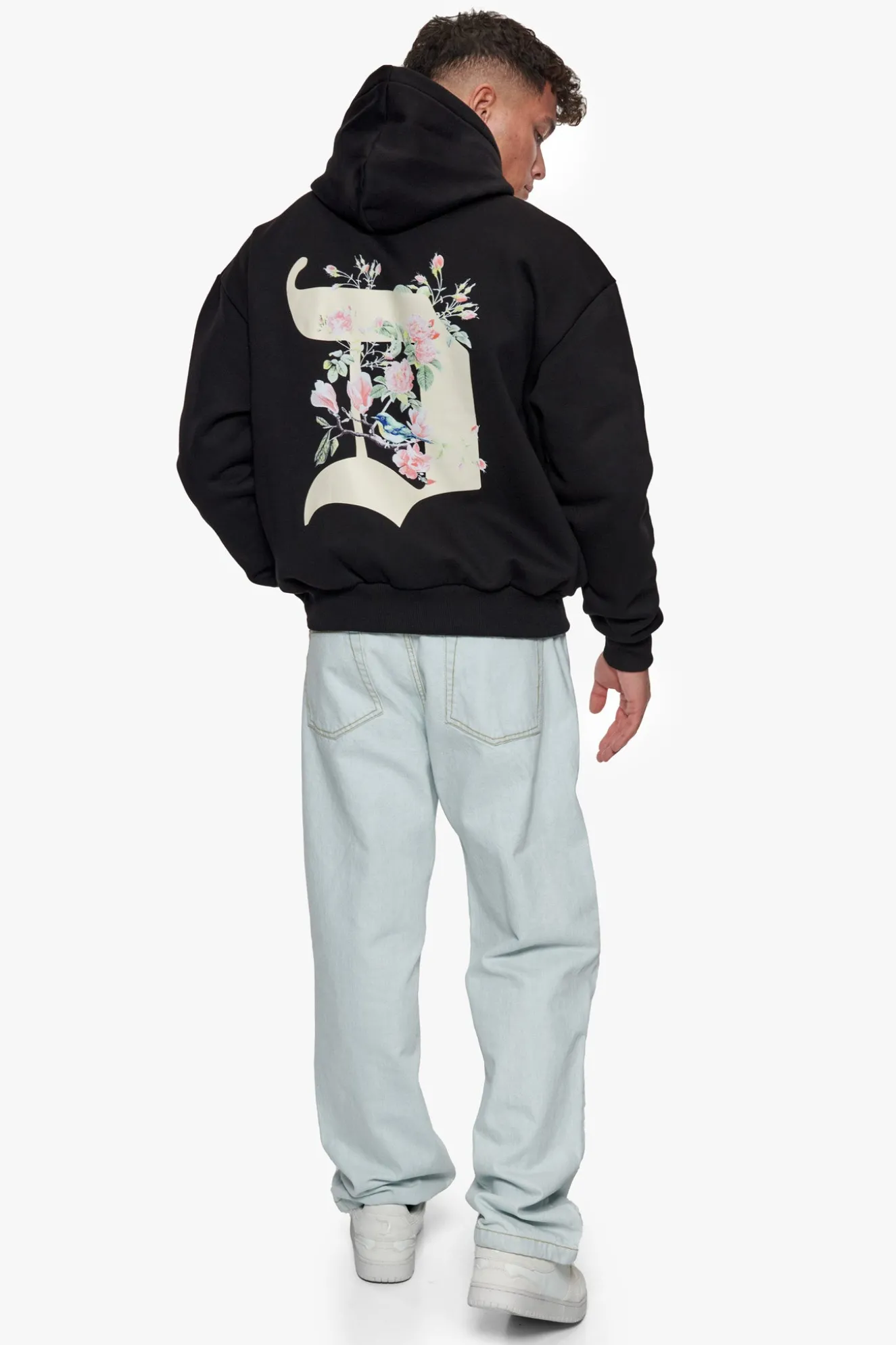 HEAVY OVERSIZE BIRD & ROSES HOODIE BLACK