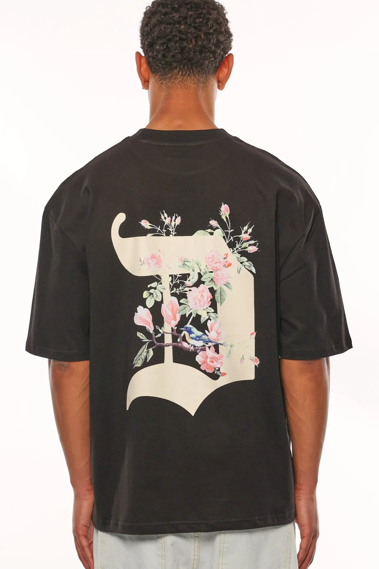 HEAVY OVERSIZE BIRD & ROSES T-SHIRT BLACK
