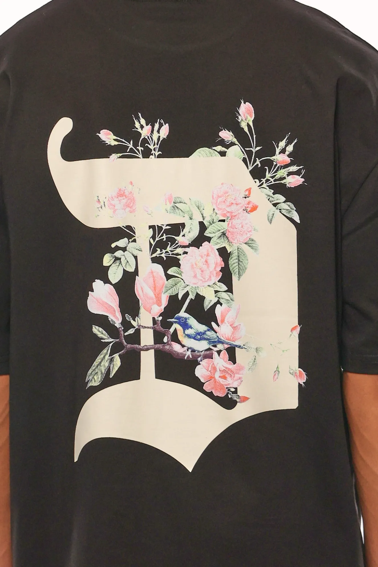 HEAVY OVERSIZE BIRD & ROSES T-SHIRT BLACK