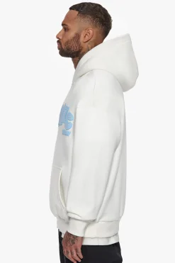 HEAVY OVERSIZE BLUE PUFFER PRINT HOODIE CREAM WHITE