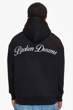 HEAVY OVERSIZE BROKEN DREAMS BACKPRINT HOODIE BLACK