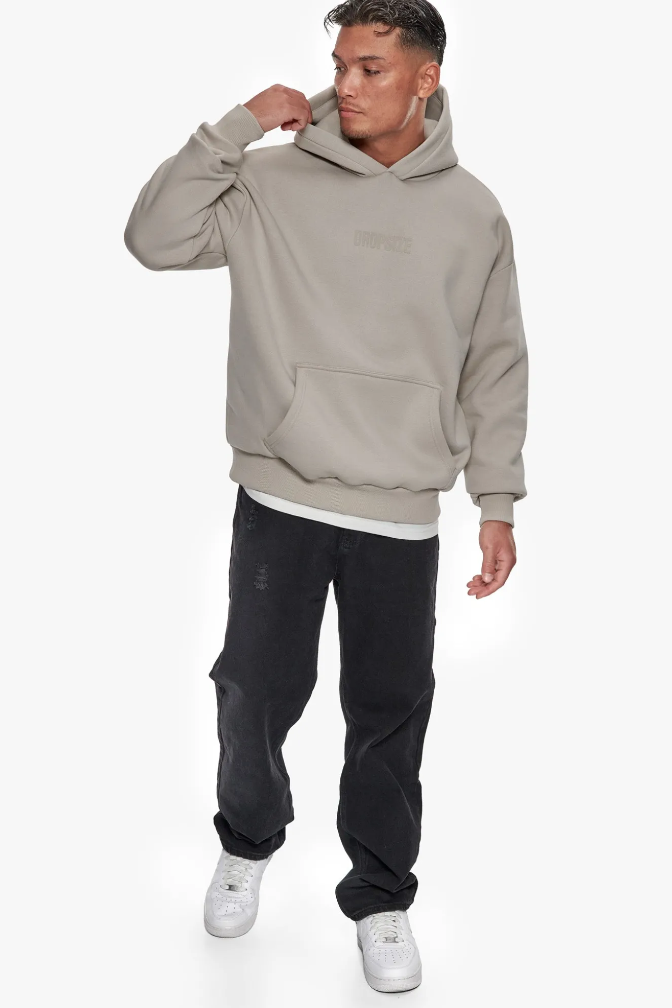 HEAVY OVERSIZE CENTER HD HOODIE STONE