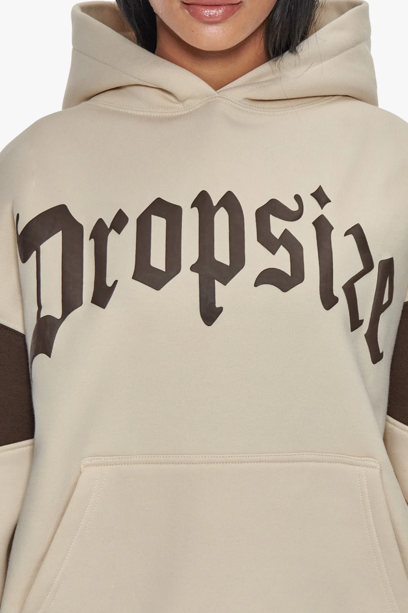 HEAVY OVERSIZE COLOR SLEEVE HOODIE COCONUT MILK / CHOCOLATE BROWN