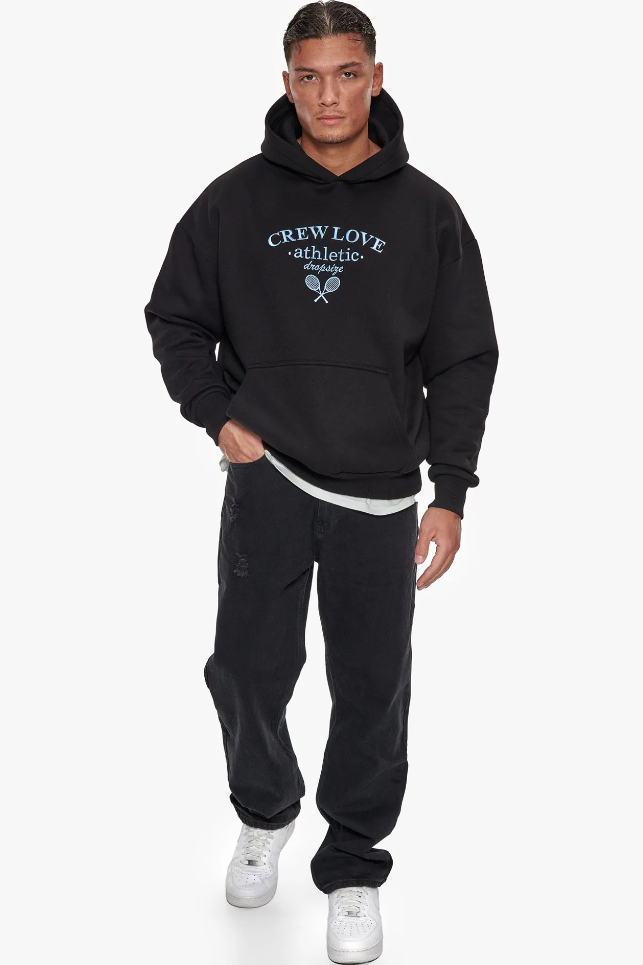 HEAVY OVERSIZE CREW ATHLETIC HOODIE BLACK