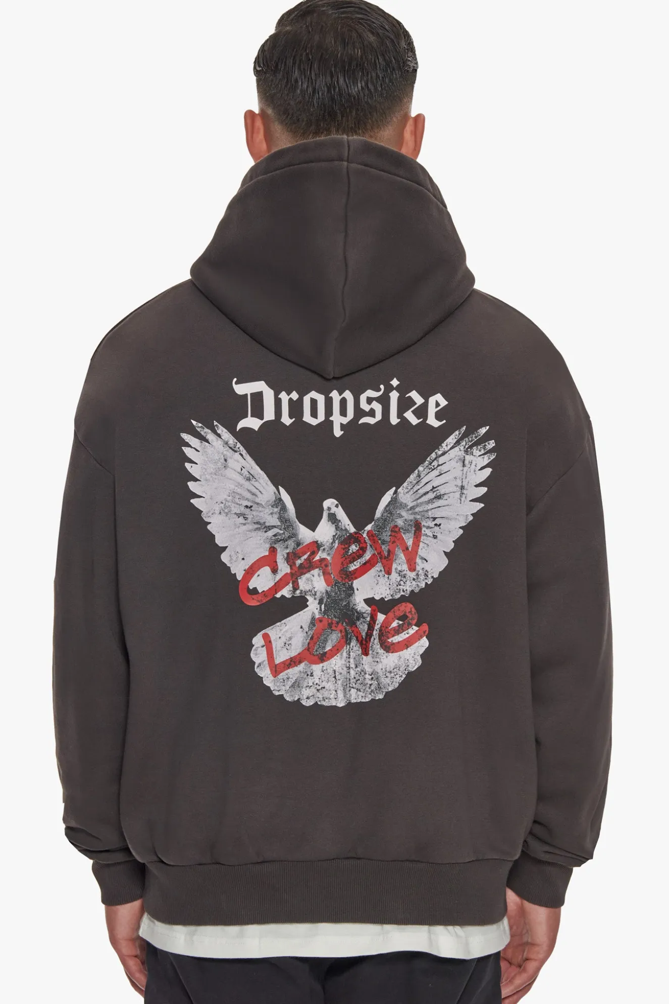HEAVY OVERSIZE CREW LOVE DOVE HOODIE WASHED BLACK