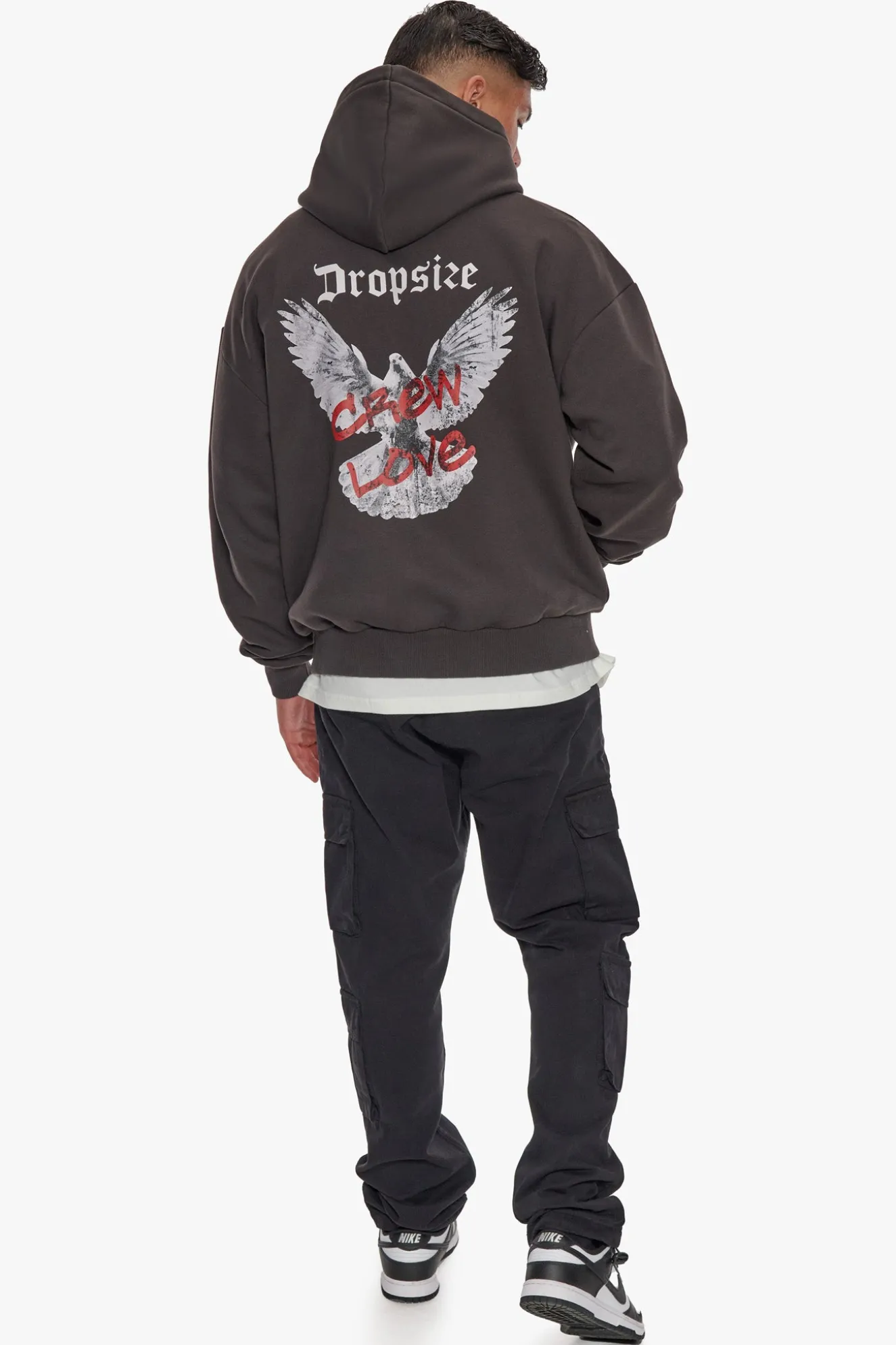 HEAVY OVERSIZE CREW LOVE DOVE HOODIE WASHED BLACK