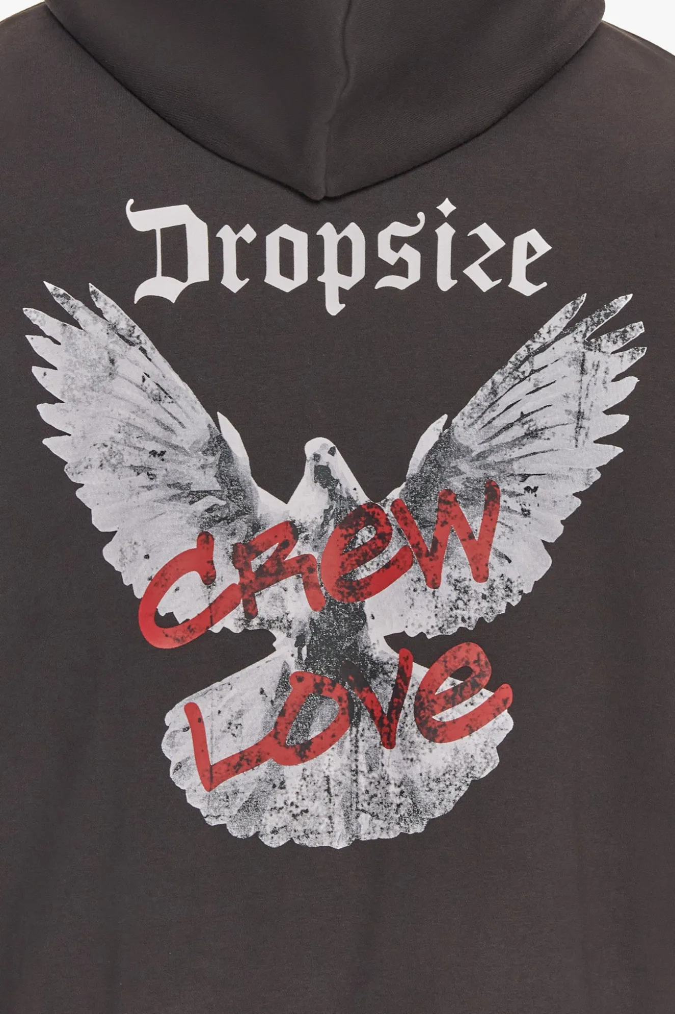 HEAVY OVERSIZE CREW LOVE DOVE HOODIE WASHED BLACK