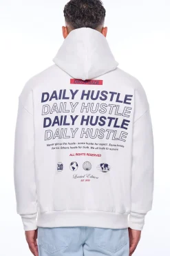 HEAVY OVERSIZE DAILY HUSTLE HOODIE CREAM WHITE