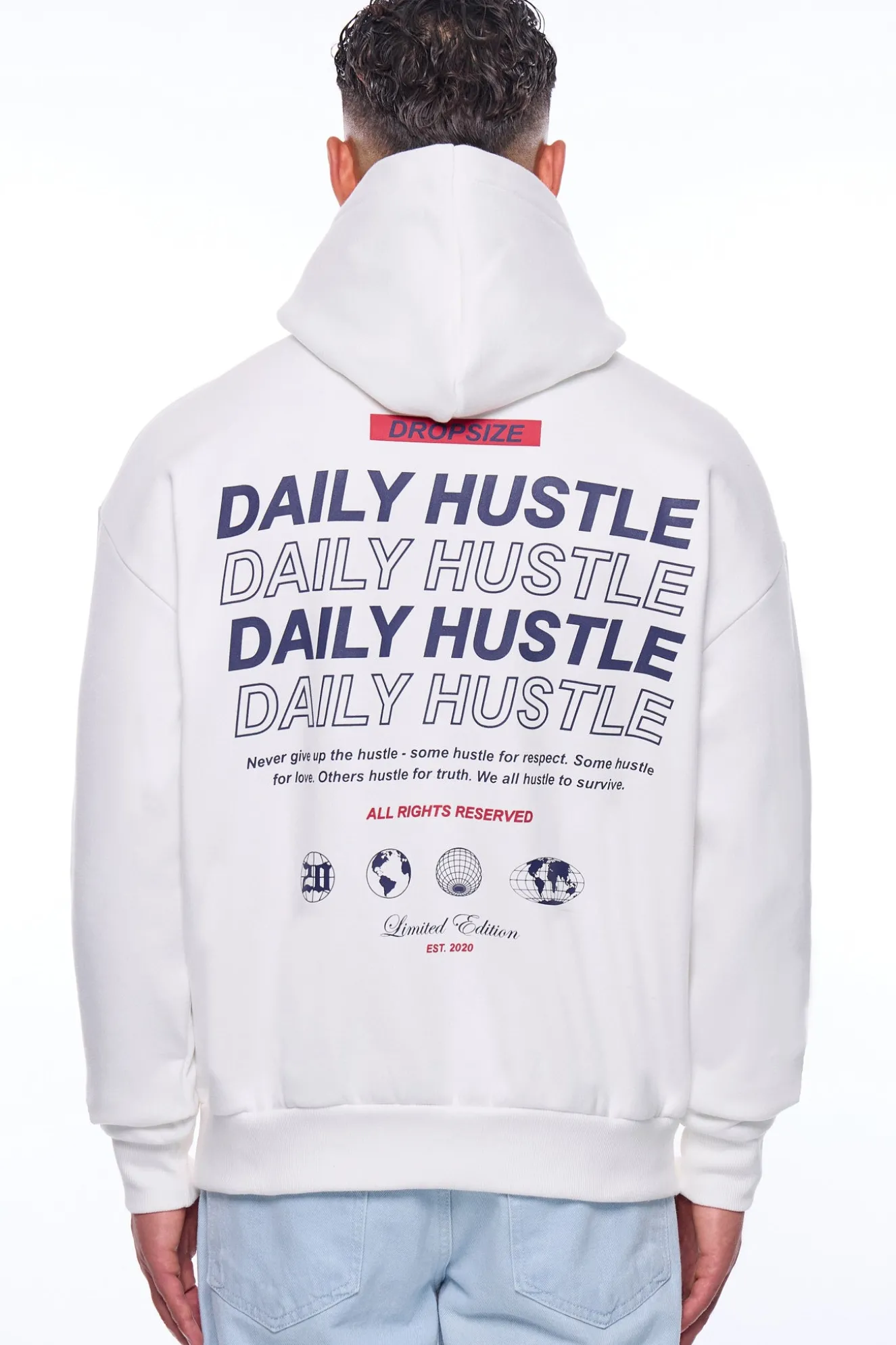 HEAVY OVERSIZE DAILY HUSTLE HOODIE CREAM WHITE