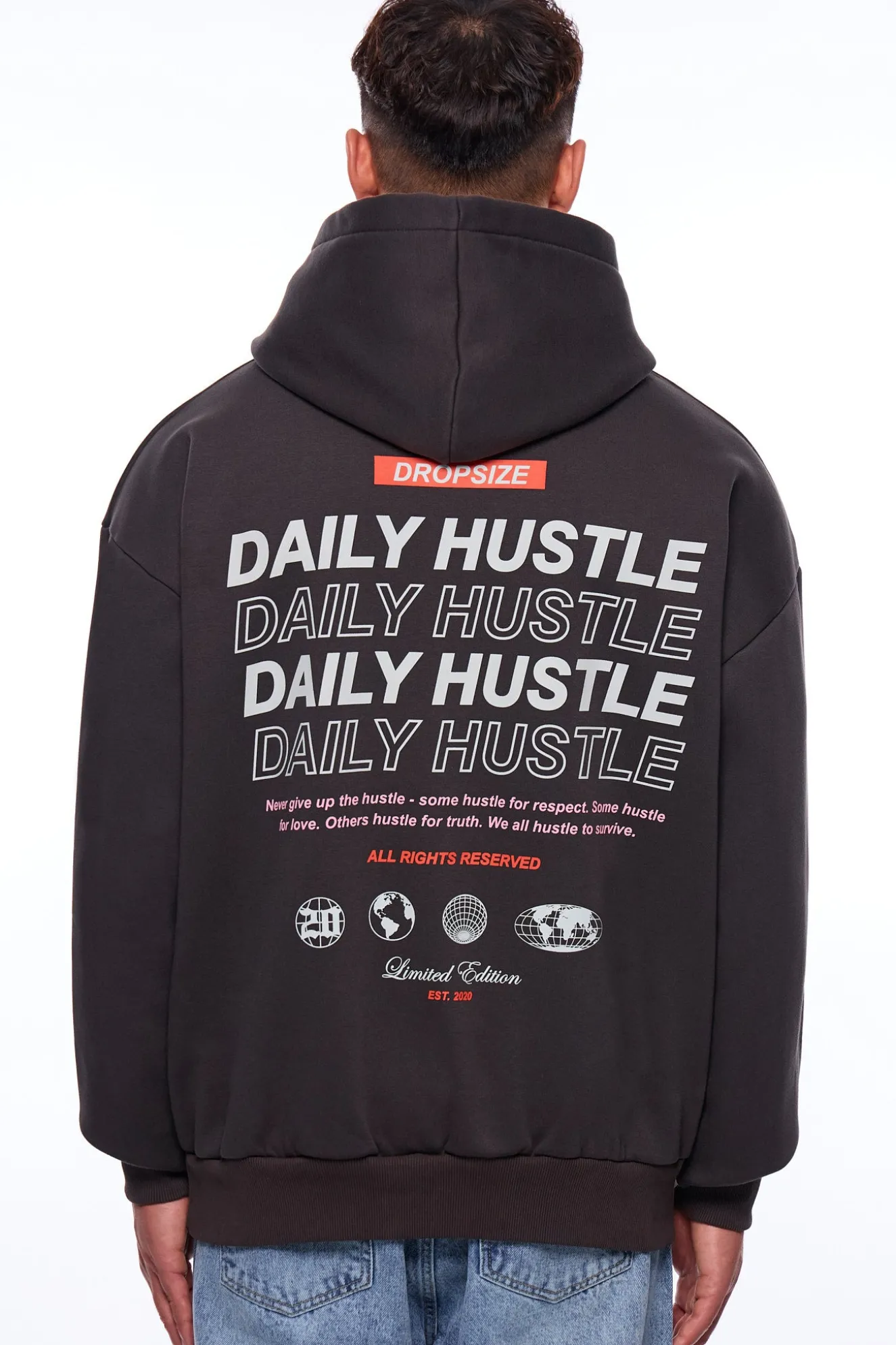 HEAVY OVERSIZE DAILY HUSTLE HOODIE WASHED BLACK