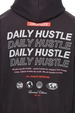 HEAVY OVERSIZE DAILY HUSTLE HOODIE WASHED BLACK