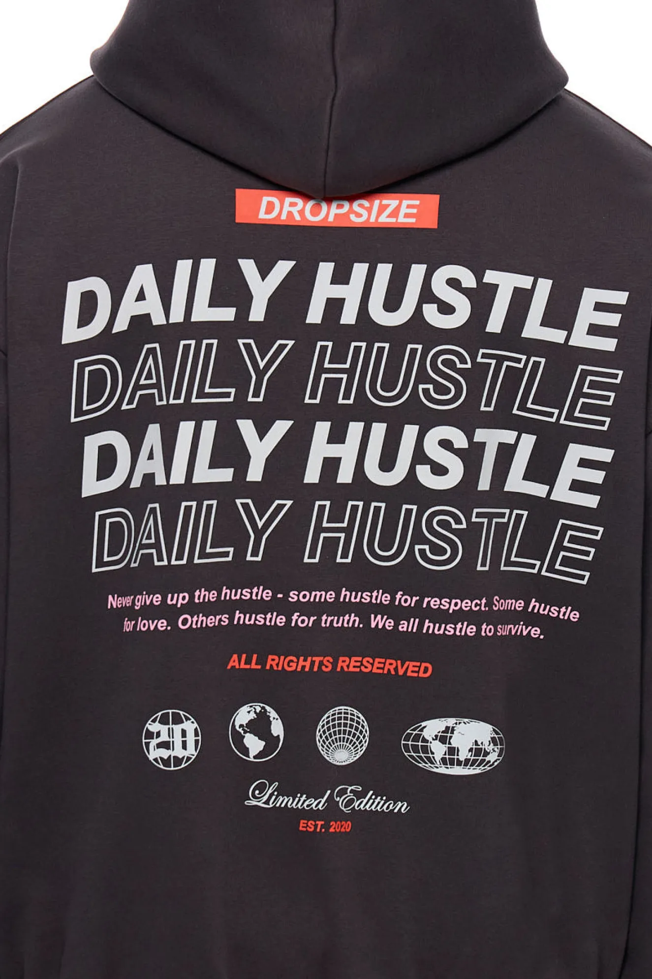 HEAVY OVERSIZE DAILY HUSTLE HOODIE WASHED BLACK