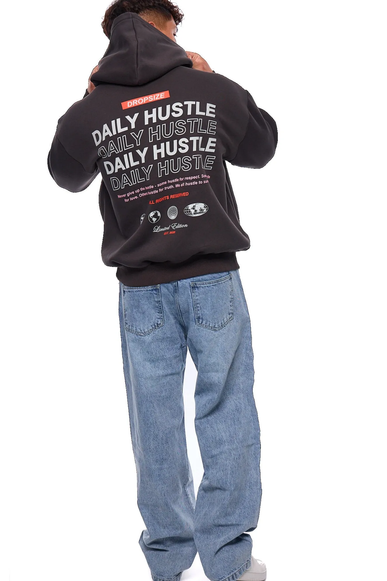HEAVY OVERSIZE DAILY HUSTLE HOODIE WASHED BLACK