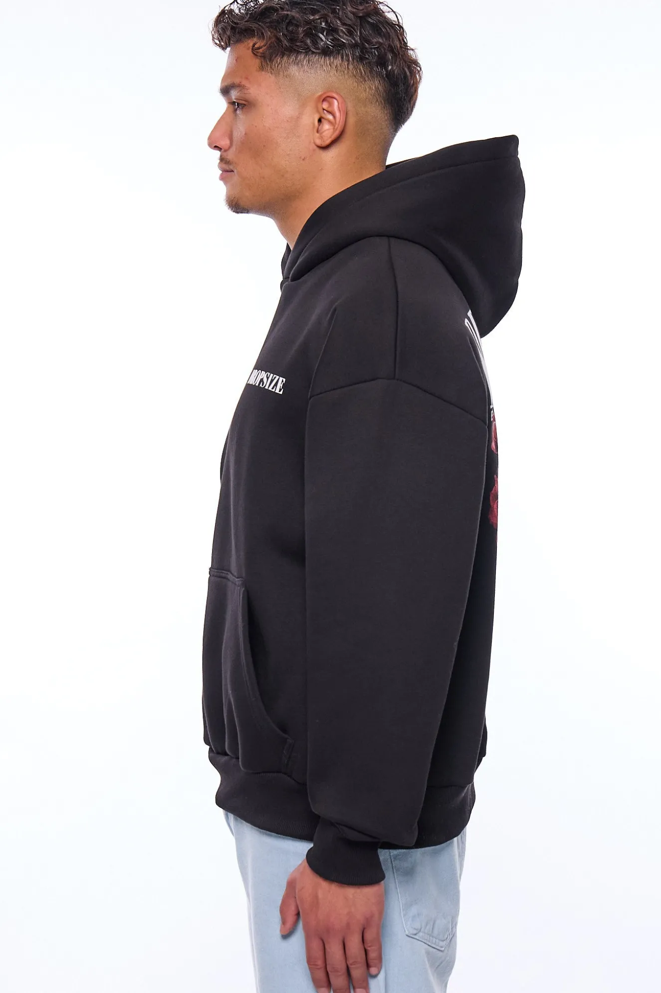HEAVY OVERSIZE DOVES AND ROSES HOODIE BLACK