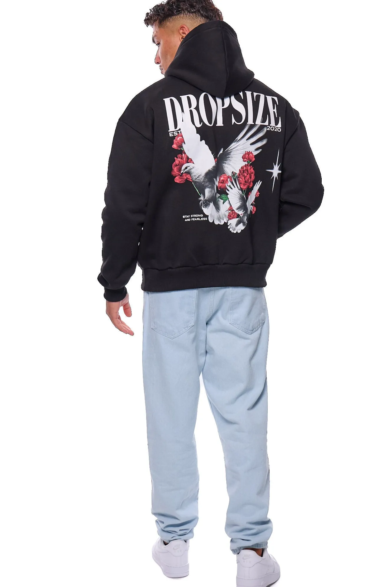HEAVY OVERSIZE DOVES AND ROSES HOODIE BLACK