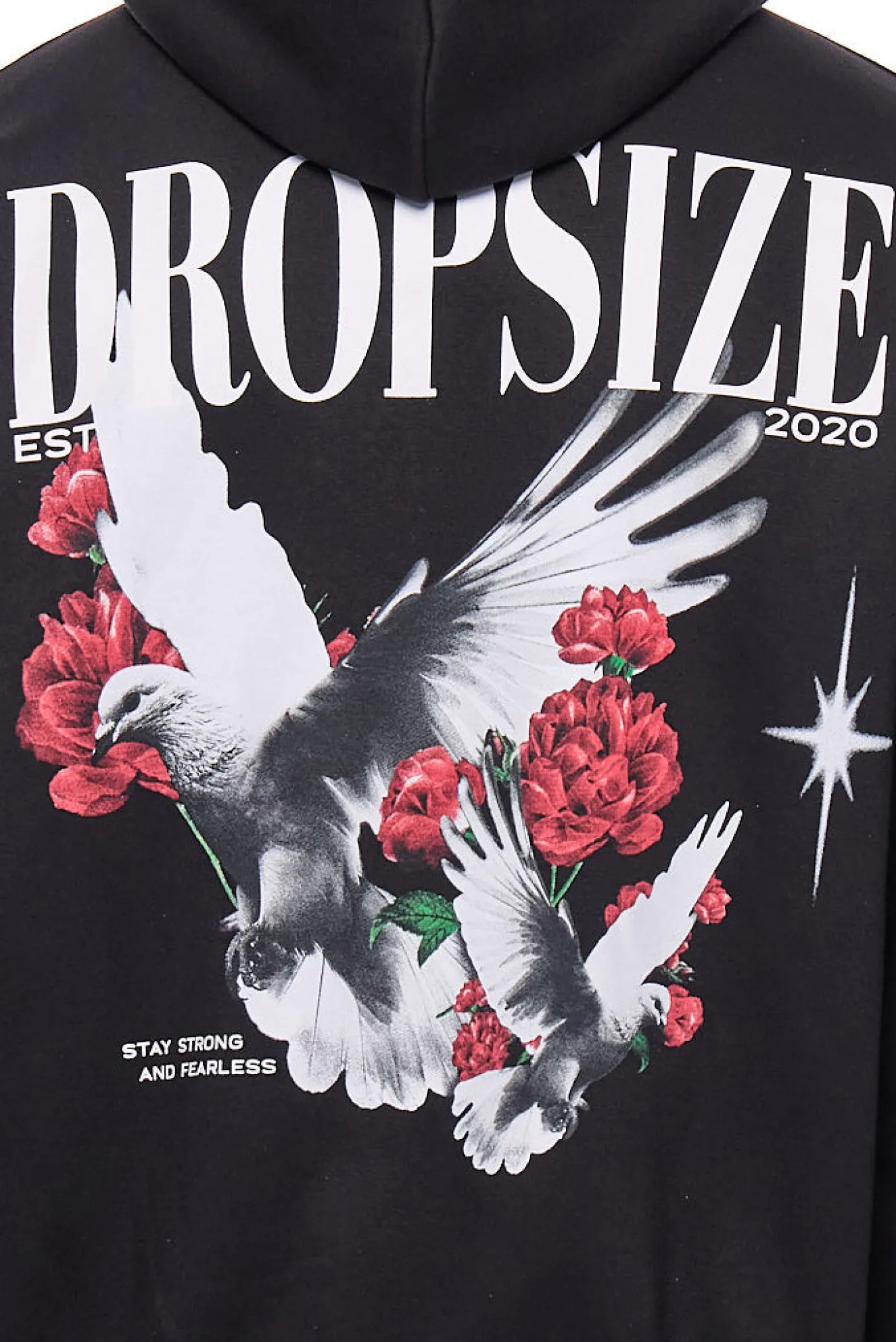 HEAVY OVERSIZE DOVES AND ROSES HOODIE BLACK