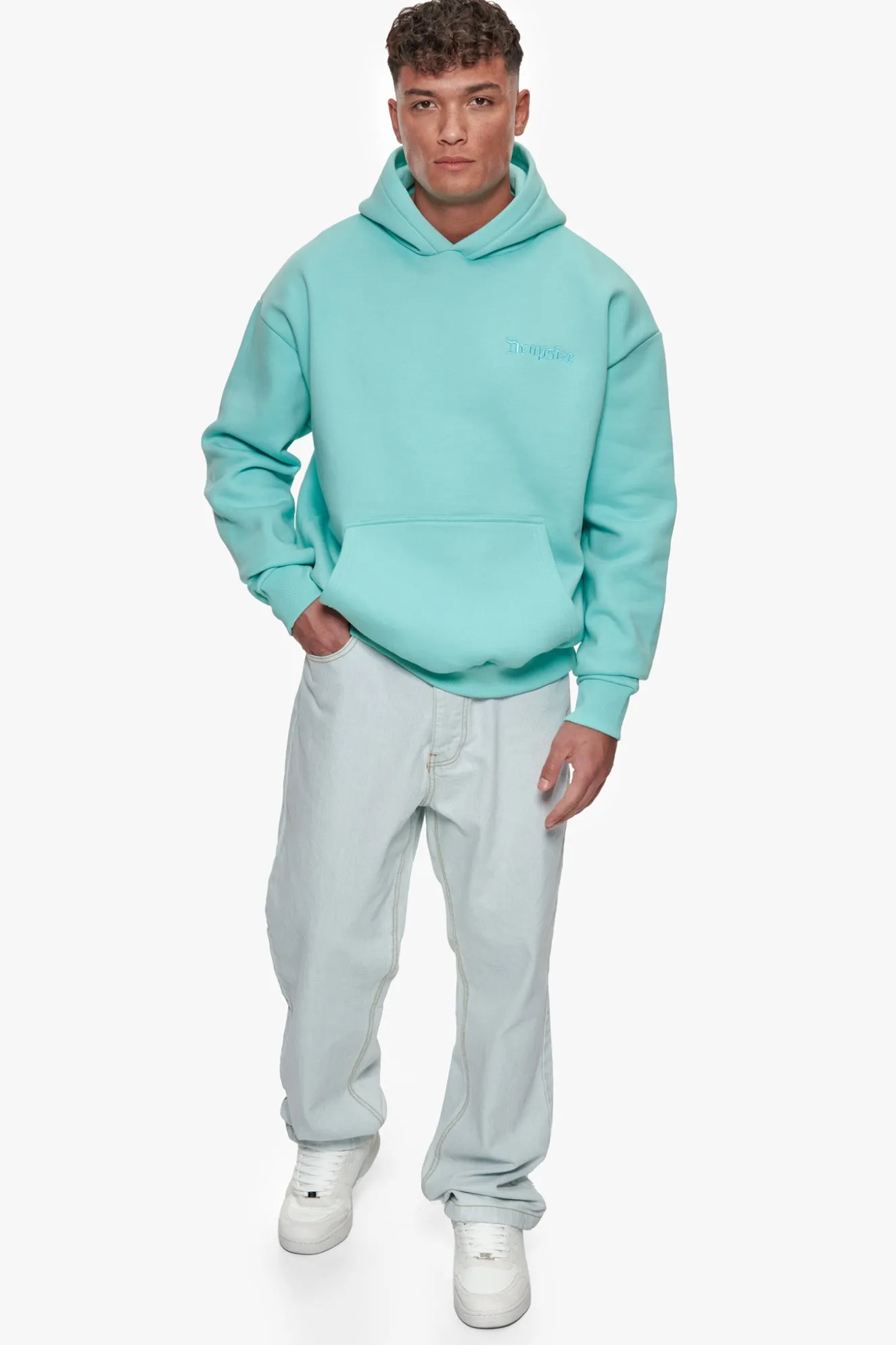 HEAVY OVERSIZE EMBO HOODIE TURQUOISE