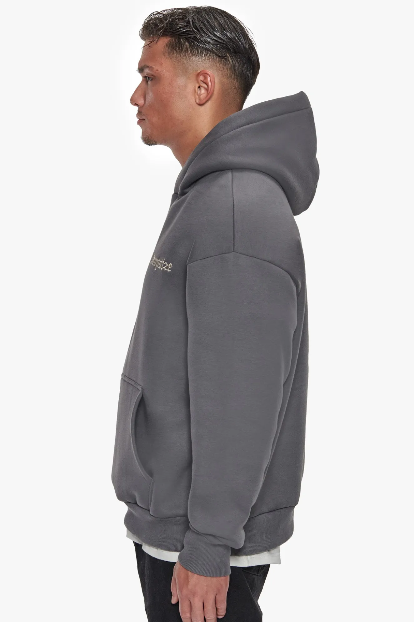 HEAVY OVERSIZE EMBO HOODIE GRAY / CREAM