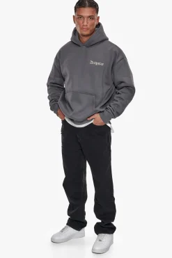 HEAVY OVERSIZE EMBO HOODIE GRAY / CREAM