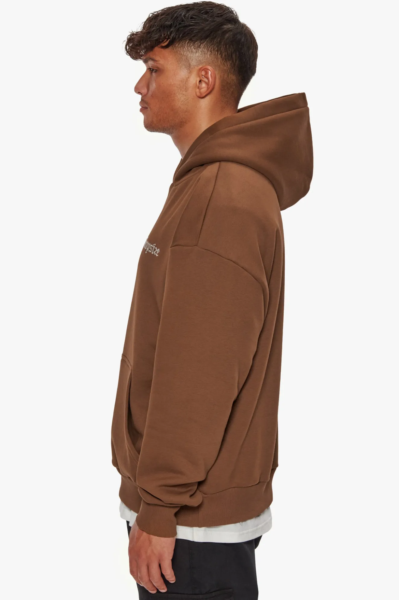 HEAVY OVERSIZE EMBO HOODIE BROWN
