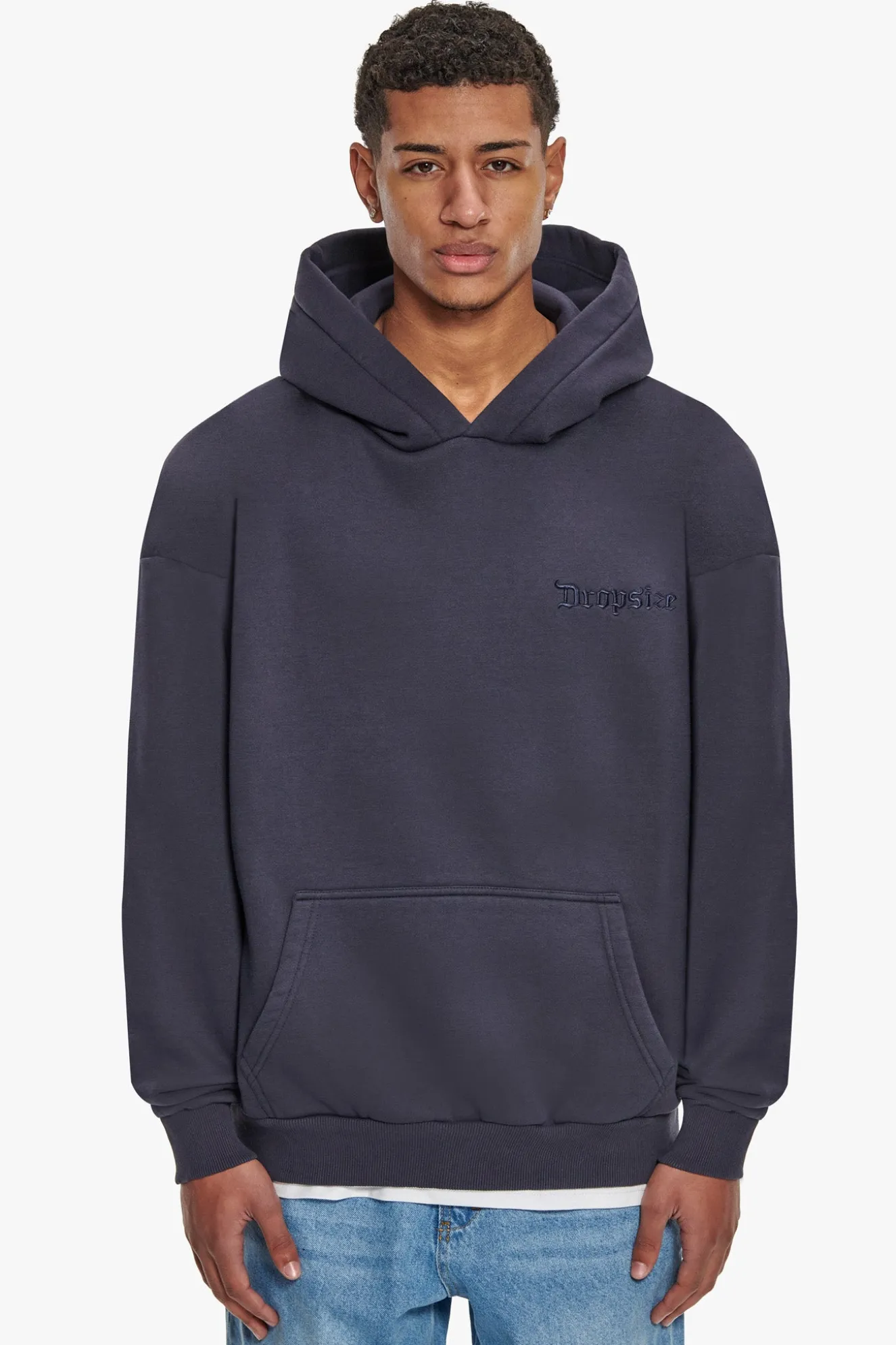 HEAVY OVERSIZE EMBO HOODIE WASHED NAVY