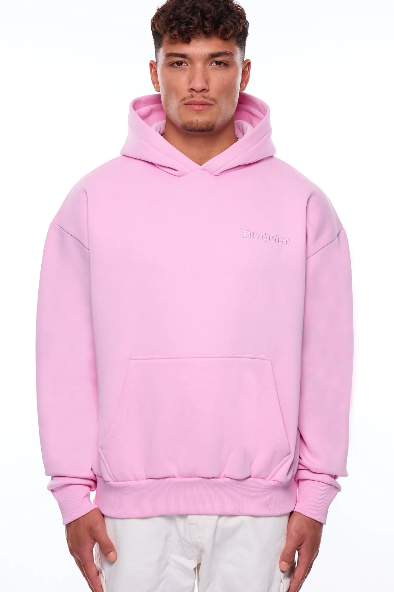 HEAVY OVERSIZE EMBO HOODIE PINK