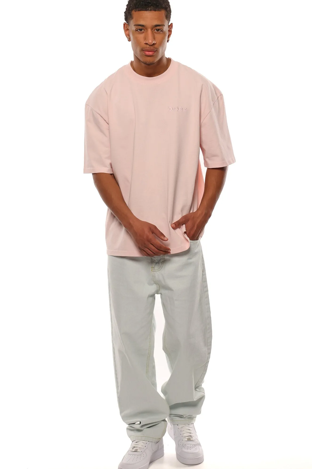 HEAVY OVERSIZE EMBO T-SHIRT WASHED PINK