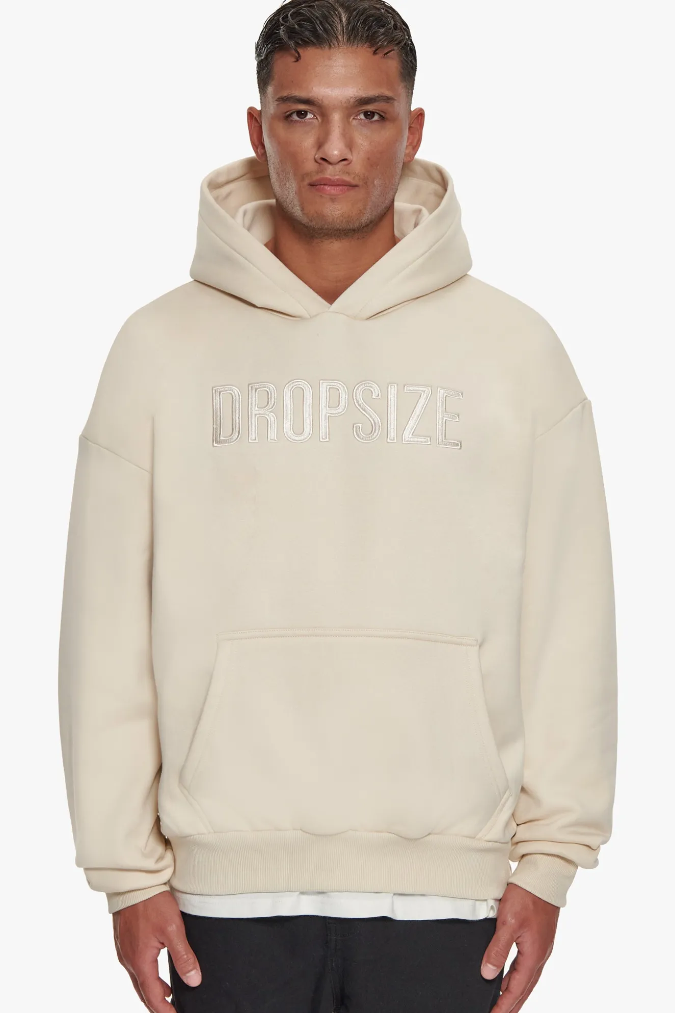 HEAVY OVERSIZE FLAT FRONT EMBO HOODIE COCONUT MILK