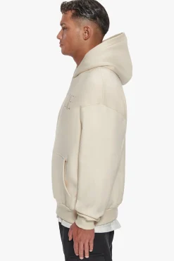 HEAVY OVERSIZE FLAT FRONT EMBO HOODIE COCONUT MILK