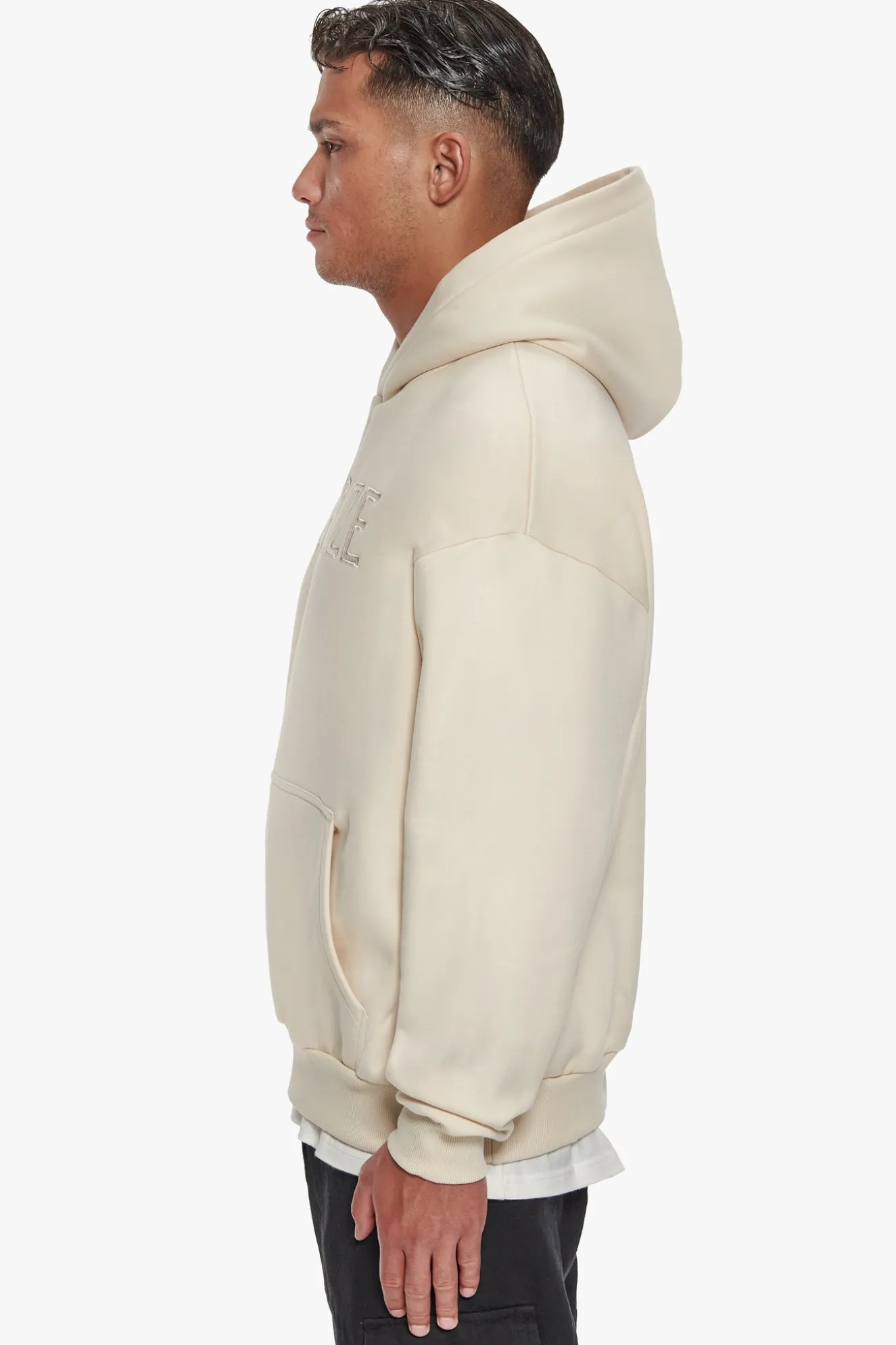 HEAVY OVERSIZE FLAT FRONT EMBO HOODIE COCONUT MILK