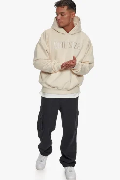 HEAVY OVERSIZE FLAT FRONT EMBO HOODIE COCONUT MILK
