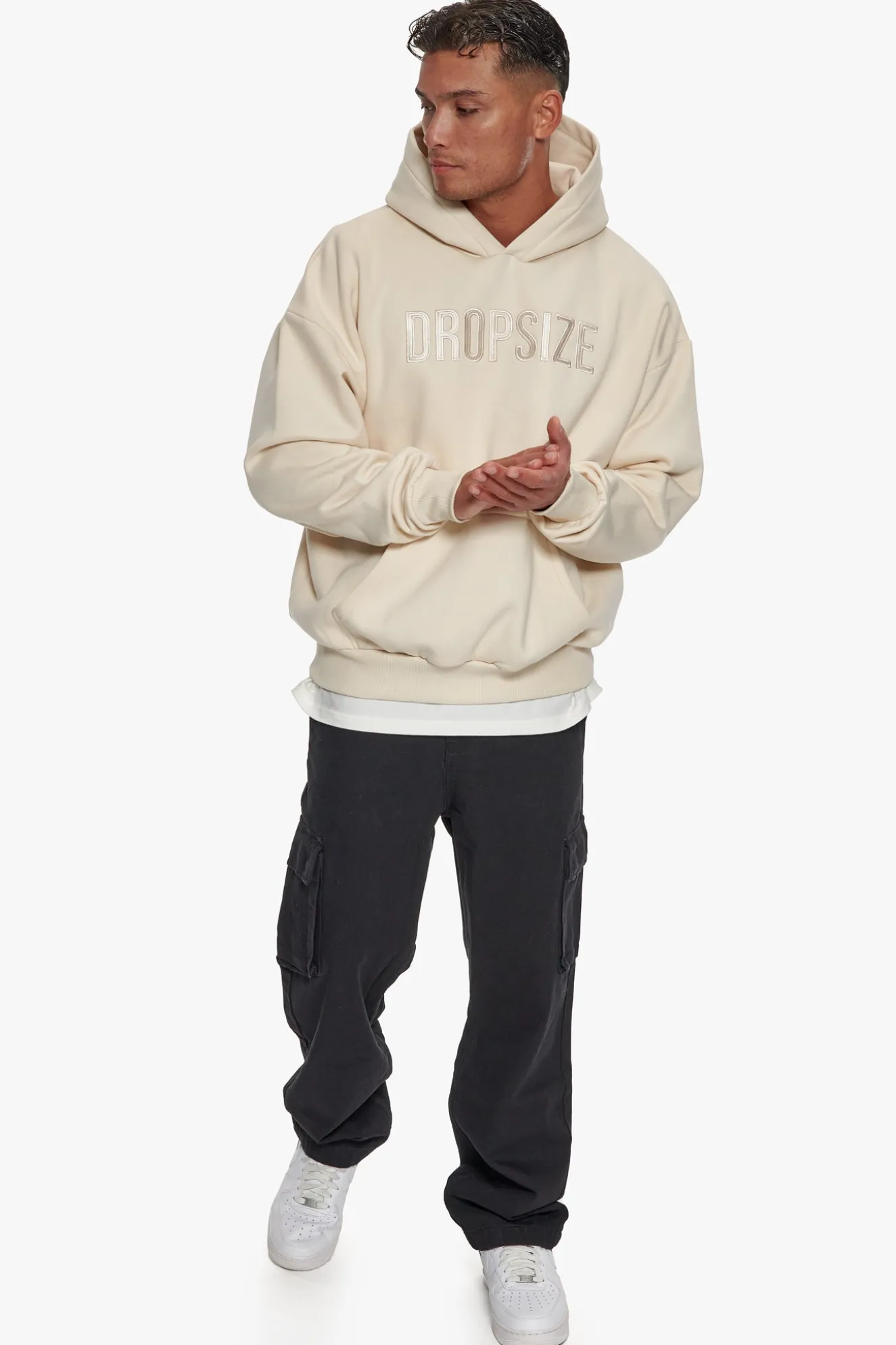 HEAVY OVERSIZE FLAT FRONT EMBO HOODIE COCONUT MILK