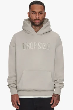 HEAVY OVERSIZE FLAT FRONT EMBO HOODIE MOON BEAM