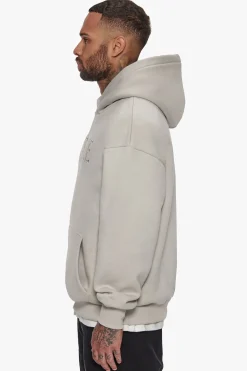 HEAVY OVERSIZE FLAT FRONT EMBO HOODIE MOON BEAM