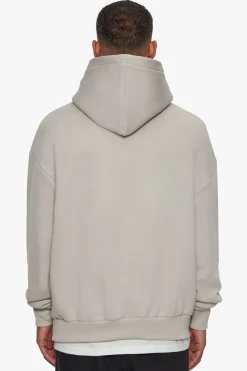 HEAVY OVERSIZE FLAT FRONT EMBO HOODIE MOON BEAM
