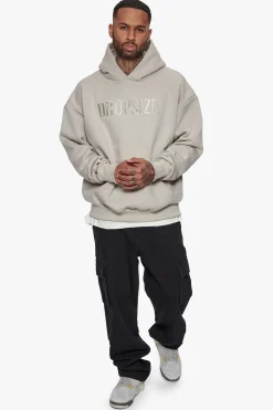 HEAVY OVERSIZE FLAT FRONT EMBO HOODIE MOON BEAM