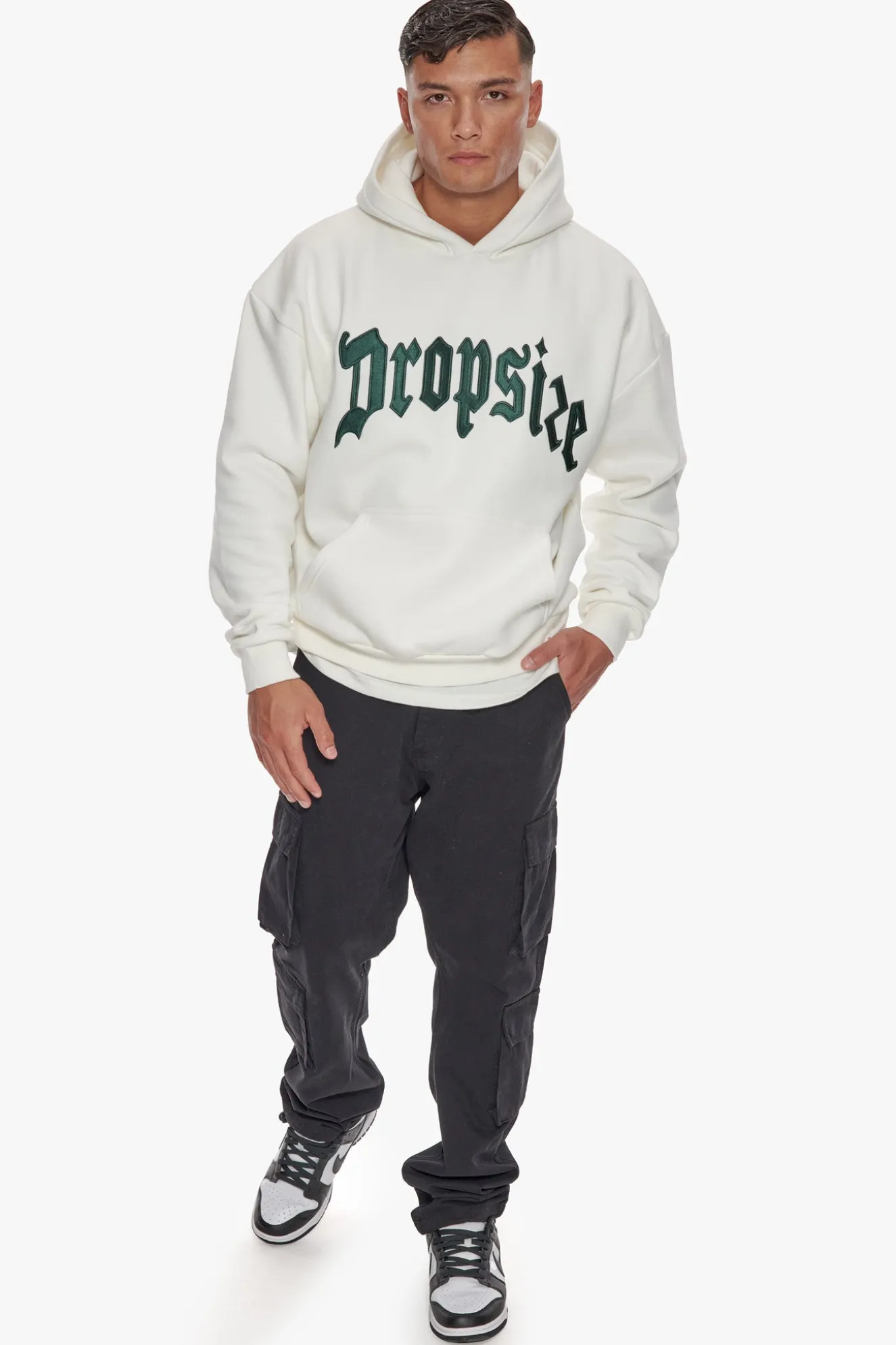HEAVY OVERSIZE FRONT EMBO LOGO HOODIE CREAM