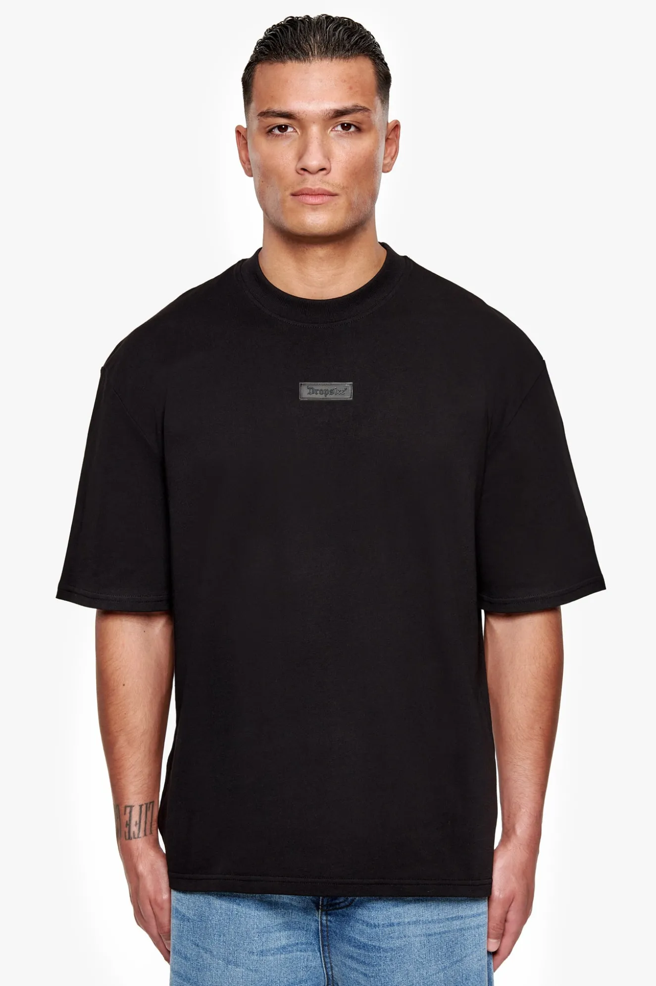 HEAVY OVERSIZE FRONT RUBBER PATCH T-SHIRT BLACK
