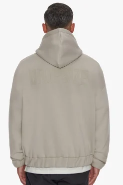 HEAVY OVERSIZE HD PRINT ZIP HOODIE STONE