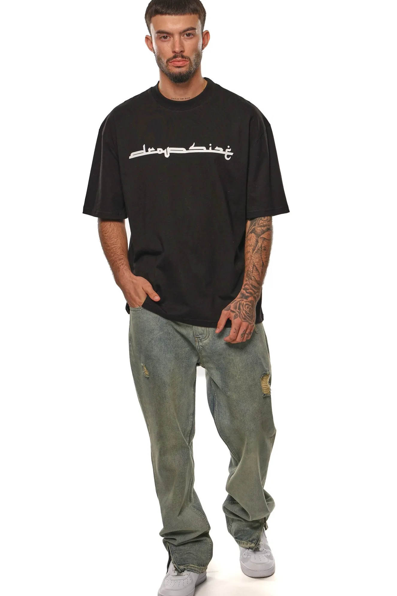 HEAVY OVERSIZE KUFI LOGO T-SHIRT BLACK