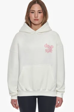 HEAVY OVERSIZE LADIES LETTERS HOODIE CREAM / PINK