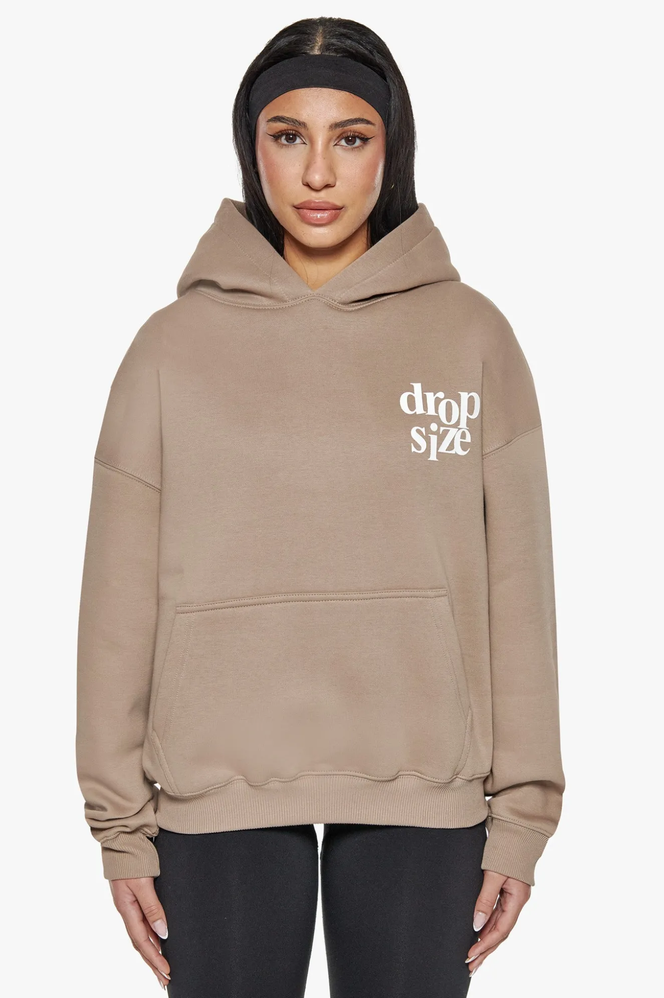HEAVY OVERSIZE LADIES LETTERS HOODIE SILVER MINK / WHITE