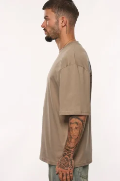 HEAVY OVERSIZE LESS TALK T-SHIRT SIMPLE TAUPE